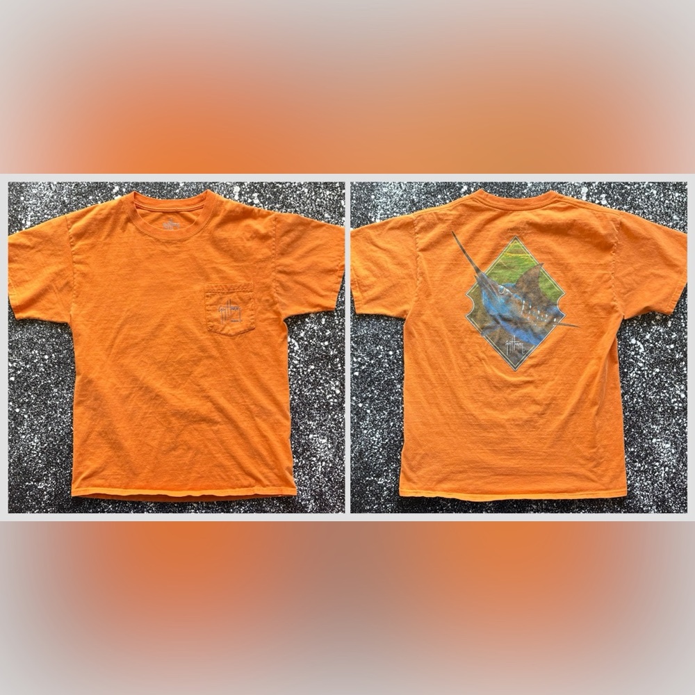 Guy Harvey Orange Swordfish Pocket Tee Size Medium